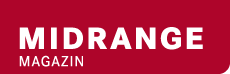 MIDRANGE MAGAZIN Logo: Rotes Logo mit weißer Typographie.